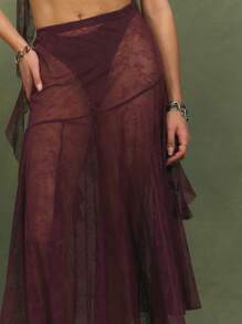 MUSERA Low Rice Asymmetric Hem Lace Floaty Midi Skirt Cute Boho Elegant For Spring Summer Club Vacation Holiday Forbidden Gardens  New Years Party - Purple - View 5