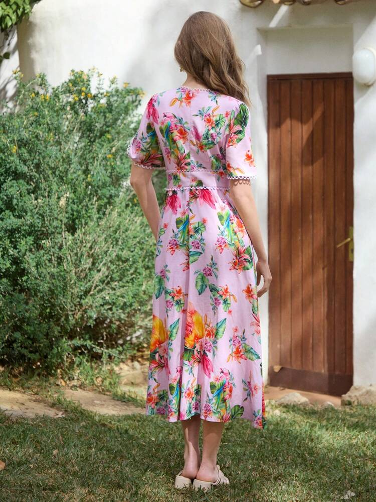 LINEN FLORAL PRINT DRESS