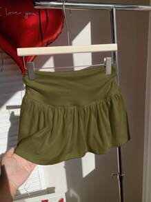 Comfortcana Women's Casual Knitted Mini Skirt In Army Green With Ruffle Hem Detail - Army Green - View 2