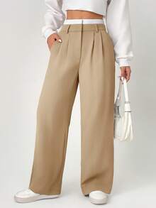 SHEIN PETITE Spring Dress PantsHigh Waist Plicated Detail Wide Leg Suit Pants,Fall