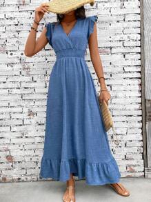 SHEIN PETITE Abito da donna casual minimalista con arricciatura sull'orlo e laccio in vita, perfetto per le vacanze