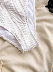 SHEIN Teen Girl's Summer Holiday Fun Seaside Starfish Texture Knit Swimsuit Set, Back-To-School Outfit, Cute, Holiday Family Outdoor Spring Picnic Everyday Wear, Suitable For Various Occasions - White - View 7