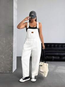 SHEIN ICON Plus Size Women's Casual Distressed Denim Jumpsuit With Suspender