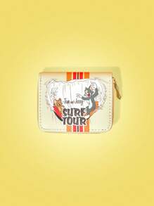 TOM & JERRY X SHEIN 1pc Retro Cartoon Surfing Design Short Wallet - Multicolor - View 4