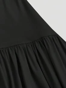 Sweetra Women's Blue Elegant Commuter Fitted Long Dress With Neckline Pleats, Sleeveless, Suitable For Summer And Spring - Black - View 5