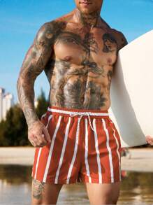 Manfinity Swimmode Men's Striped Print Casual Beach Shorts - Multicolor - View 4