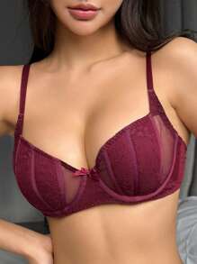 DAZY Semi-Sheer Lace Padded Sexy Bra Lingerie For Women - Red Violet - View 4