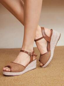 Styleloop Women's Woven Rope Platform Wedge Sandals, Boho Style, Retro American Western Music Festival Party Outfit Holiday Travel Essential Boho Cowgirl Outfit - Camel - View 6