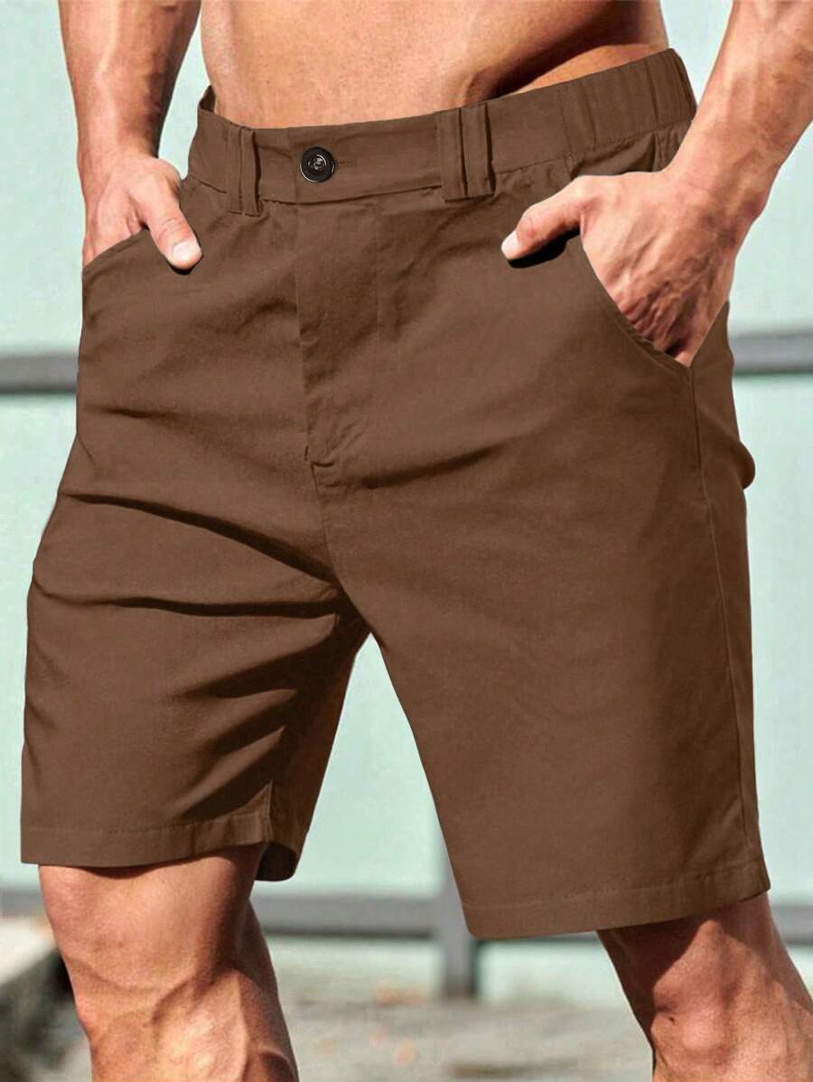Manfinity Homme Men's Casual Solid Color Shorts For Summer Men Summer Clothes Men Shorts Shorts For Men Summer Clothes Men Men Shorts - Coffee Brown - View 1