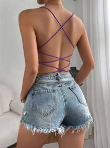Firerie Women's Solid Color Backless Criss-Cross Strap Bodysuit