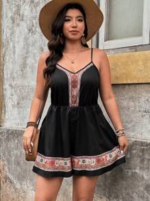 SHEIN LUNE 大码女式印花拼布吊带背心连体衣 - 彩色 - 查看 6