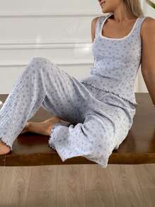 Livesso 2 件女士碎花睡衣套装 - 藍色 - 查看 4