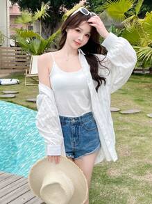 DAZY 女士海滩度假长袖提花开衫休闲罩衫和服罩衫