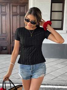 Serisse Damen Sommer Urlaub schwarzes lässiges T-Shirt mit Rücken-Schleifen-Schleife, rückenfreies Kurzarm T-Shirt Sommer Oberteile für Damen