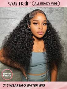 ALL READY WIG 180 密度水波纹假发 自然色 女士真人发 预漂白 预拔 预剪 蕾丝融化蕾丝 7x5 无胶假发 100% 真人发 前假发 9AM HAIR - Natural Black - 查看 1