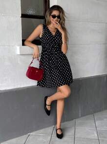 Pariaura 夏季休闲圆点印花无袖连衣裙 - 白色 - 查看 5