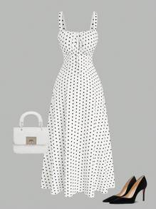 SHEIN Clasi Plus Size Elegant Polka Dot Print Slip Dress, Summer