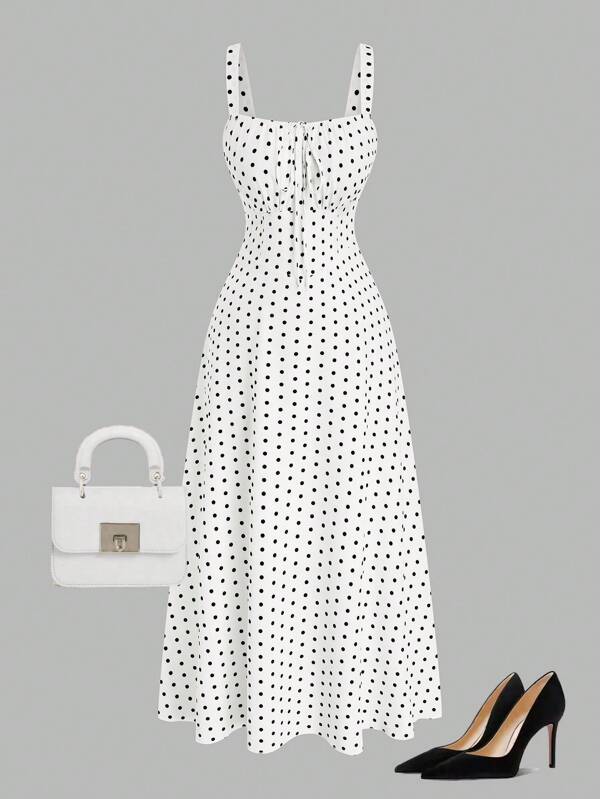 SHEIN Clasi Plus Size Elegant Polka Dot Print Slip Dress, Summer