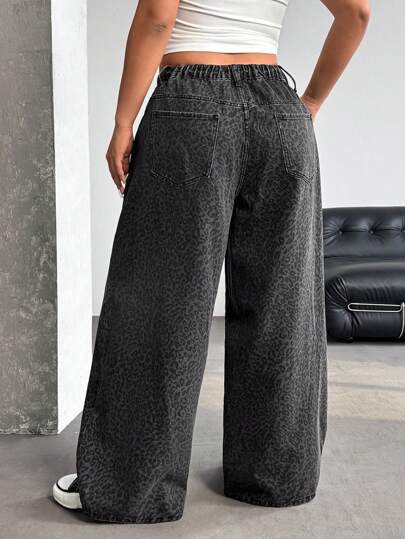 SHEIN ICON Y2K 街头服饰休闲大码豹纹宽松牛仔裤