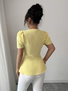Elenzga Camicia elegante da donna con maniche a palloncino, colletto quadrato e vita a-line