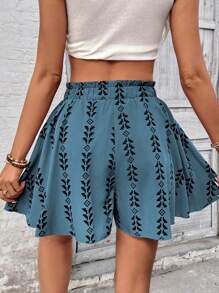 Breezaya Women's Random Cut Geometric Print Shorts, For Vacation Use - Blue - View 2