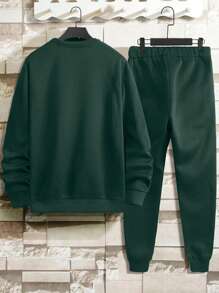 EURMUSE Cotton Men's Emoticon Print Sweatshirt And Sweatpants Set - Dark Green - View 2