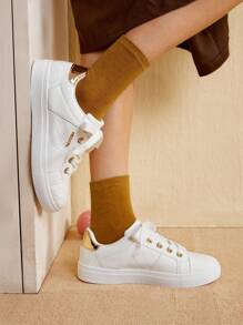 CUCCOO EASI 2024 New Spring/Autumn Fashion Versatile Simple Lemon Tie-Front Women Casual Sneakers, Black