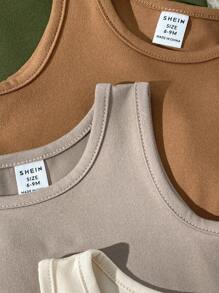 SHEIN Vintaside Kids 10件套男女宝宝夏季套装，黑色、白色、灰色、蓝色、灰绿色圆领上衣搭配宽松短裤，简约风格，适合户外玩耍和日常休闲穿着，幼儿宝宝适用。 - 彩色 - 查看 5