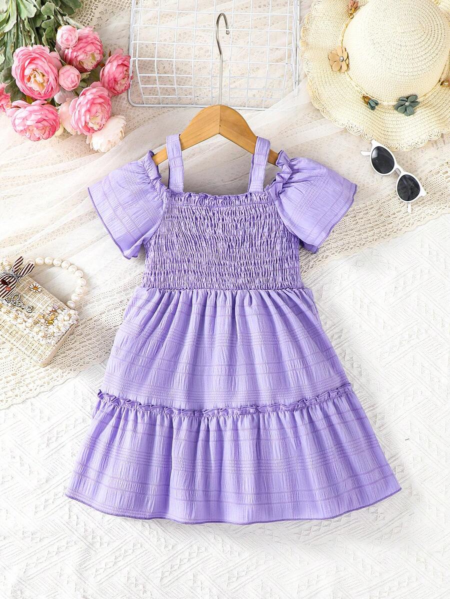 Girls Casual Baby Purple Summer Fairy Dress,Sleeveless Drawstring Waist Shift Holiday Outfits,Matching Family Vacation,School Classy Christmas Dress - Purple - View 1
