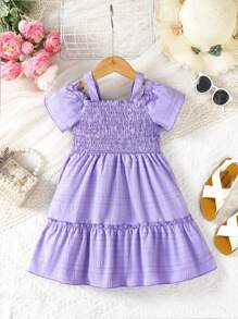 Girls Casual Baby Purple Summer Fairy Dress,Sleeveless Drawstring Waist Shift Holiday Outfits,Matching Family Vacation,School Classy Christmas Dress - Purple - View 5