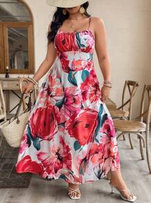 SHEIN Clasi Abito lungo da donna per vacanza, con stampa floreale, spalline a spaghetti e schiena aperta - Multicolore - Visualizzare 6