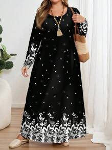 EMERY ROSE Vestido de manga larga, cuello redondo, con estampado de mariposas floral diminuto, apropiado para primavera y otoño, tallas grandes para mujeres elegantes - Multicolor - Ver 3