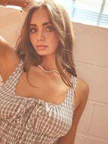 Aralina Vestido mini de verano de estilo cottage core para mujer con detalles de cordones, fruncidos y cuadros a cuadros - Negro - Ver 4