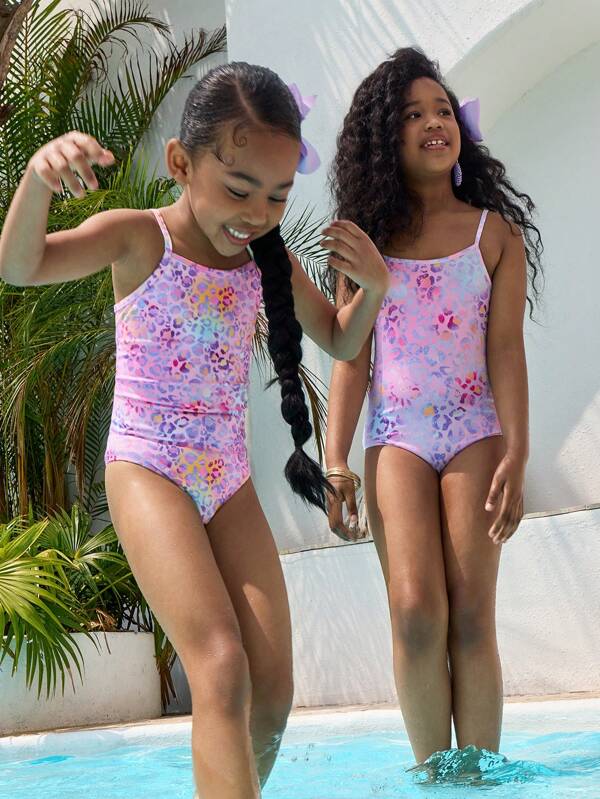 SHEIN Tween Girl's Casual Knitted Halter One Piece Swimsuit For Everyday Wear