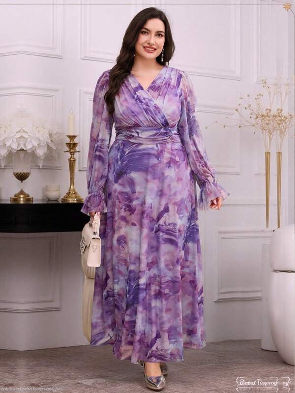 Modelyn Elegantes Kleid mit Blumen Muster in arabischem Stil für Damen in Große Größen