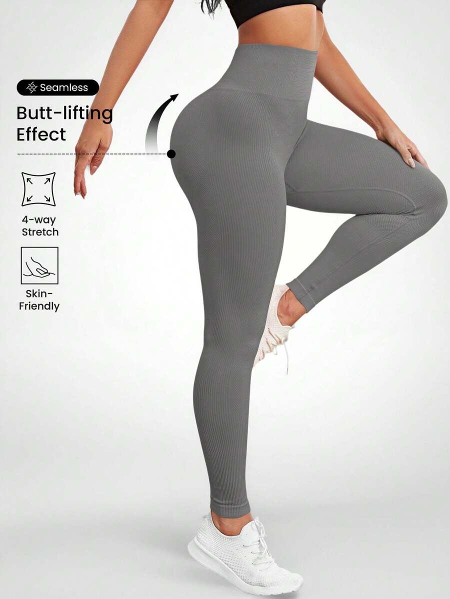 Gameset SHEIN Sport 女款宽腰运动紧身裤瑜伽裤 - 灰色 - 查看 1