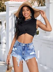 Breezaya Women's Casual Denim Ripped Shorts With Pockets - Light Wash - View 4