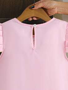 1pc Tween Girls Floral 3D Ruffles Hem Spring Summer Yellow Cute Fashion Dress - Dusty Pink - View 4