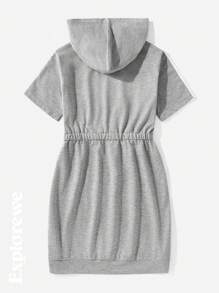 Grey Hooded Knitted Dress For Teenage Girls, Spring-Autumn - Grey - View 2