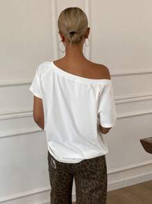 Livesso Blusa de hombros descubiertos con diseño sin tirantes, camiseta de manga corta para mujer