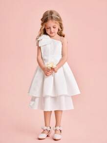 Vestido de niña con volantes y lazo blanco, cute y elegante - Blanco - Ver 3