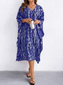 SHEIN LUNE Robe décontractée ample à col V imprimée sur tout le corps, tailles plus
