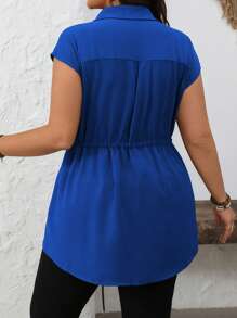Vionelle Vestido casual de mujer talla grande sin mangas con botonadura oculta, cintura con cordón, apropiado para el trabajo, vacaciones, primavera/verano - azul real - Ver 2