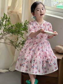 DAZY Girls (Little) V-Neck Floral Print Woven Casual Dress, Summer - Multicolor - View 6