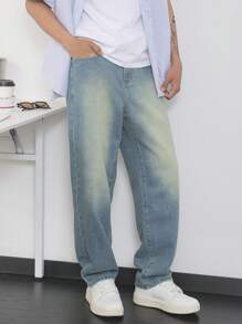 Manfinity Homme Plus Size Men's Simple Fashion Casual Denim - Blue - View 4