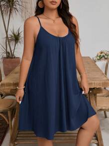 SHEIN Frenchy Große Größen Lässiges Kleider für Damen aus Leinen und Leinen, ärmelloses Kleid mit Trägern, einfarbig, geeignet für den Sommer, bequem und atmungsaktiv zu tragen, Sommerkleider für Frauen