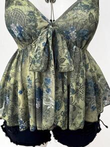 Sunnyshic Camisetas informales con estampado floral para mujer de talla grande, primavera/verano