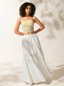 Easelle Elastic Waist Ruffle Hem Skirt