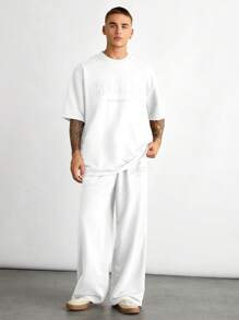 Manfinity INSISELF 2 Pieces Set Men's Loose Raglan Crew Neck Short Sleeve T-Shirt And Drawstring Waist Straight Leg Pants Tracksuits - White - View 5