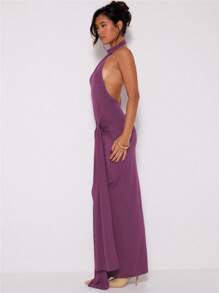 MUSERA Halter Neck Knot Front Maxi Dress For Wedding Guest Graduation Elegant Ibiza Holiday Beach Night Out Wedding Guest Elegant Date Night Fall Winter - Purple - View 2